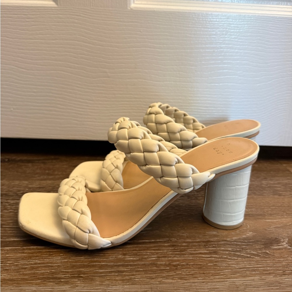 Braided Strap Ivory Sandal Block Heels, Women’s Size 9.5 - Picture 2 of 5